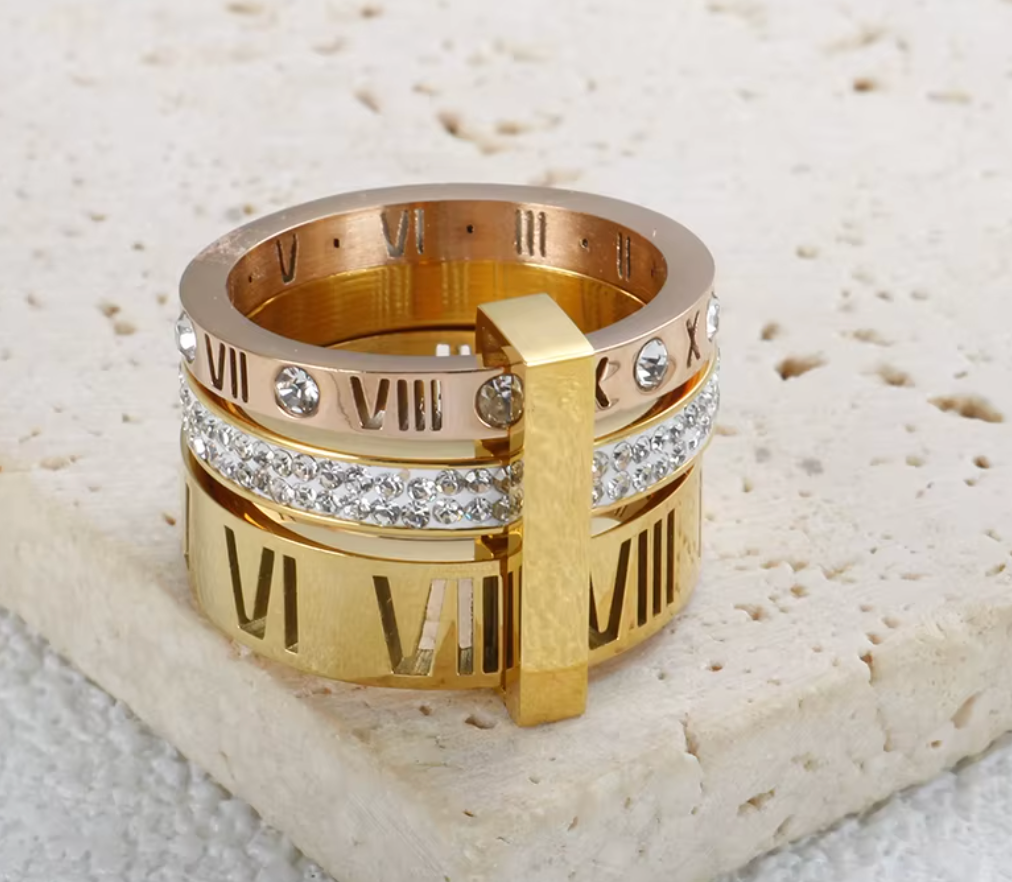 Three-Layer Roman Numeral Rotating Ring for Women