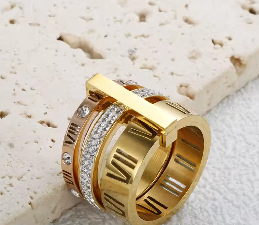 Three-Layer Roman Numeral Rotating Ring for Women