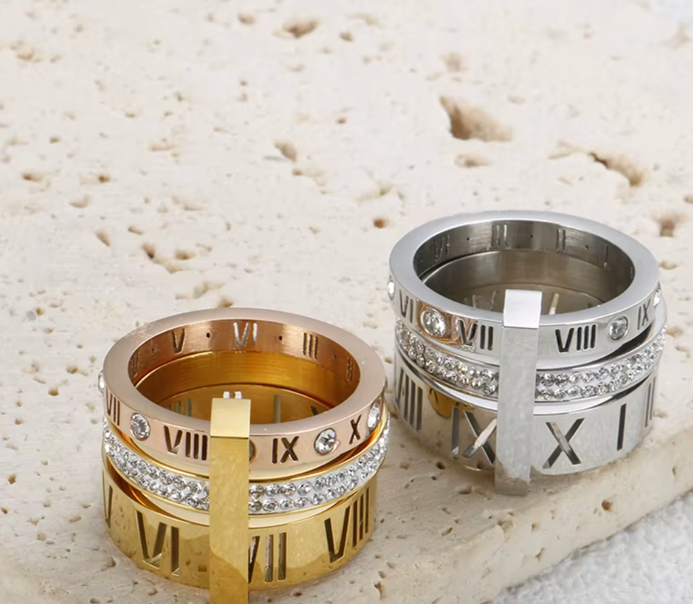 Three-Layer Roman Numeral Rotating Ring for Women