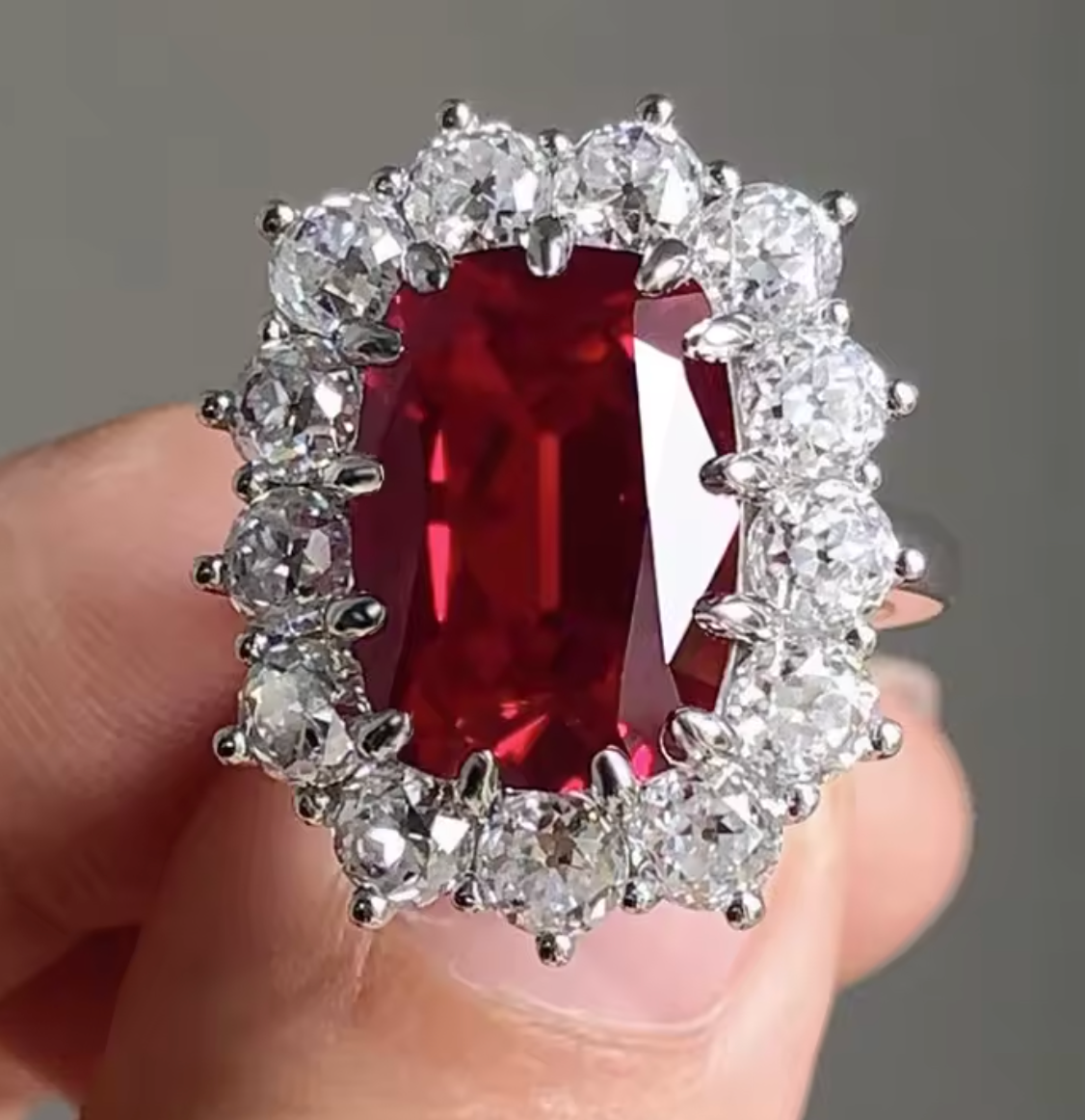 Huitan Geometric Red Cubic Zircon Ring for Women