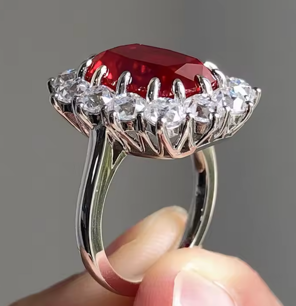 Huitan Geometric Red Cubic Zircon Ring for Women