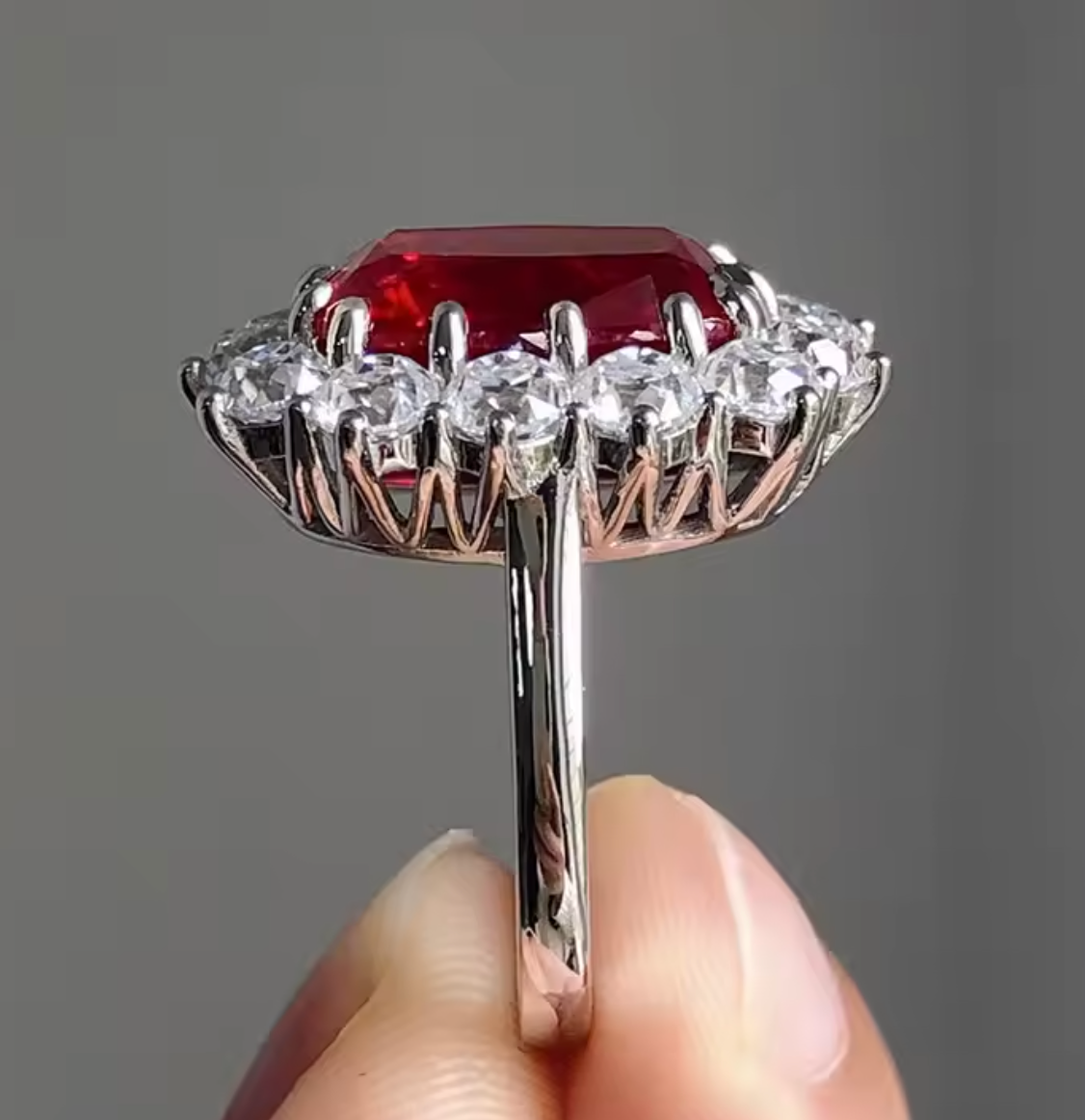 Huitan Geometric Red Cubic Zircon Ring for Women