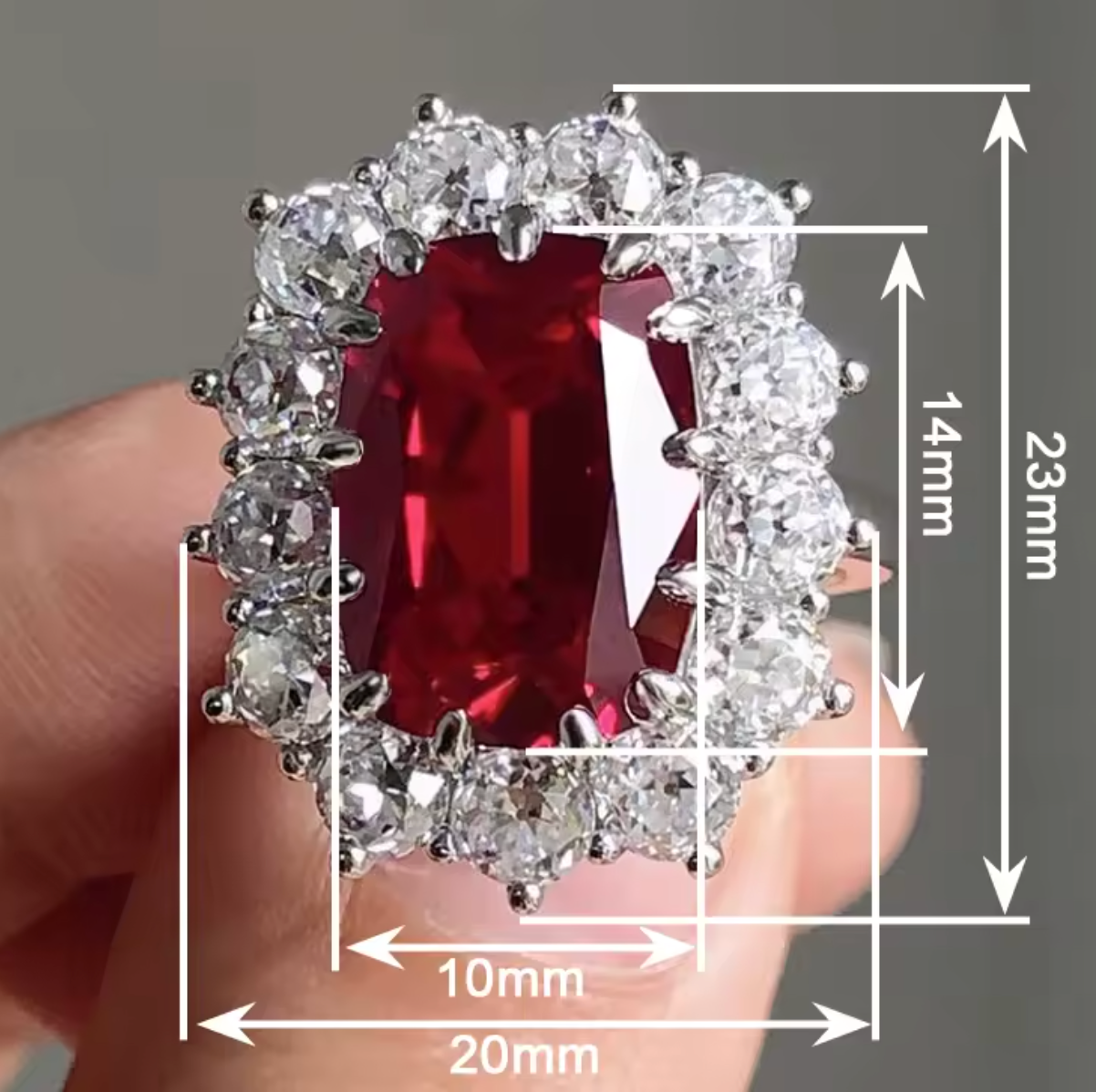 Huitan Geometric Red Cubic Zircon Ring for Women