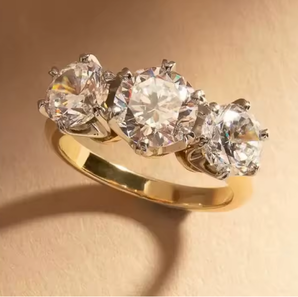 Huitan Two-Tone Three Cubic Zirconia Ring for Women