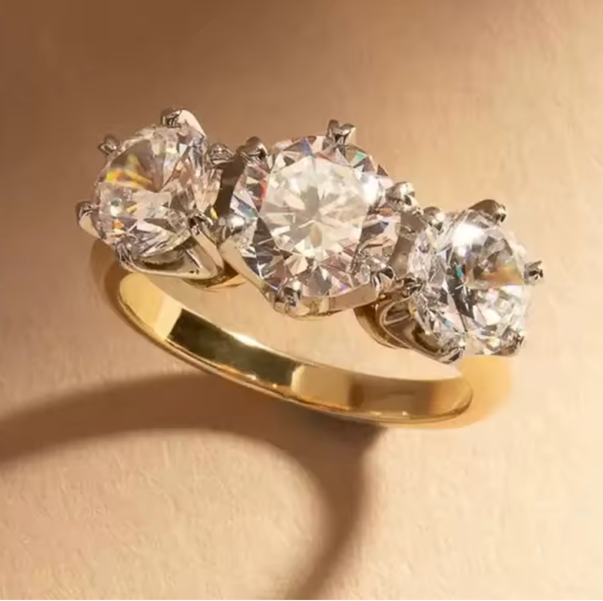 Huitan Two-Tone Three Cubic Zirconia Ring for Women