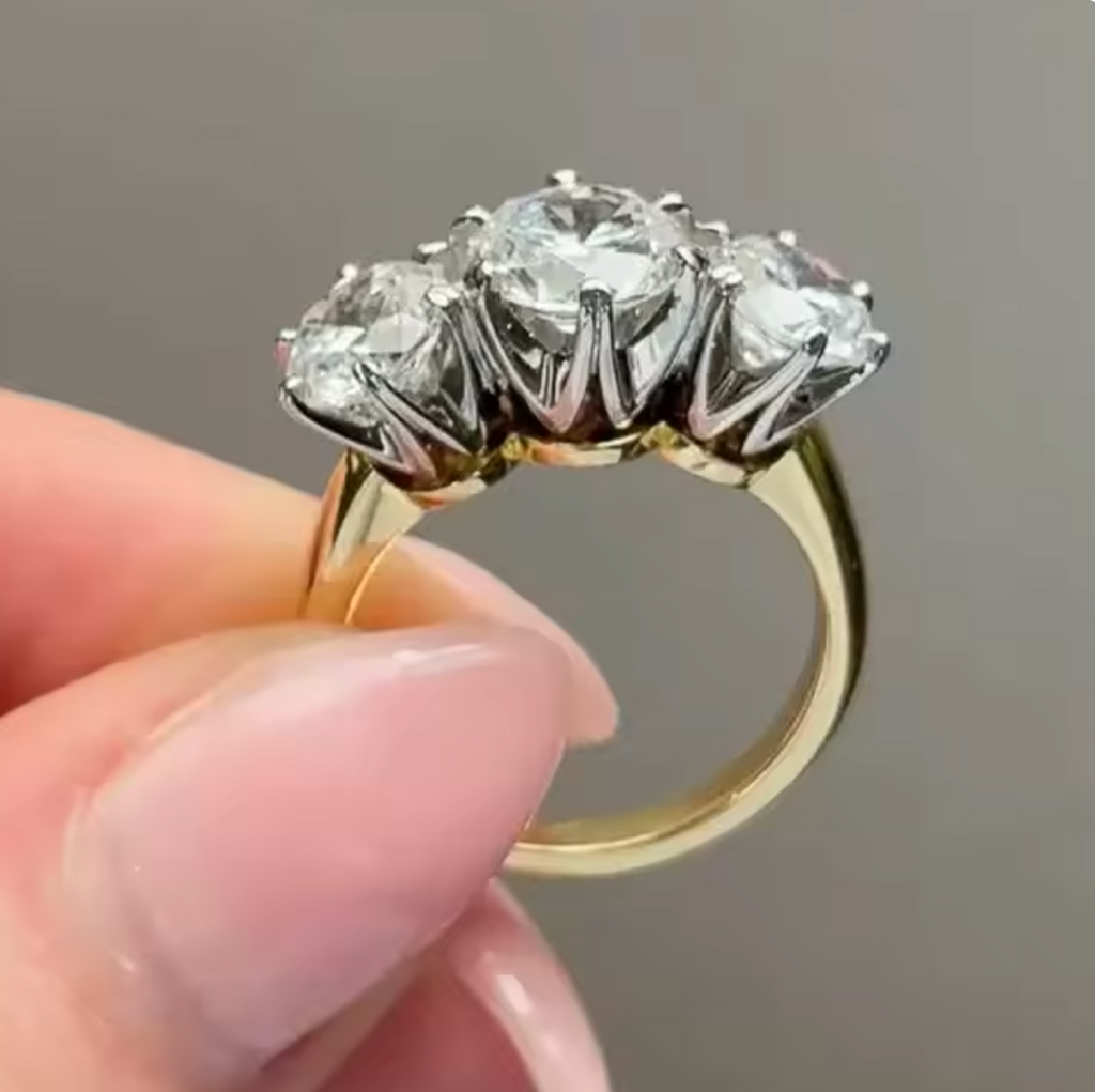 Huitan Two-Tone Three Cubic Zirconia Ring for Women