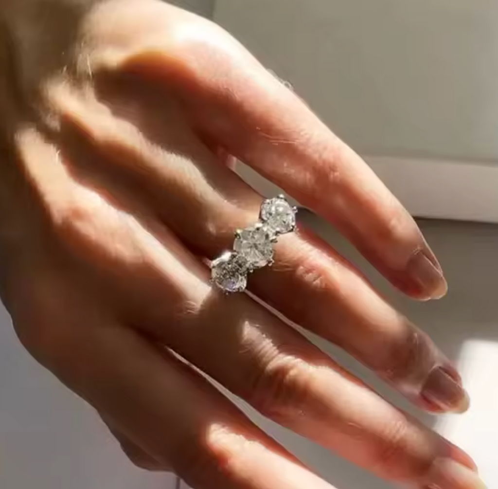 Huitan Two-Tone Three Cubic Zirconia Ring for Women
