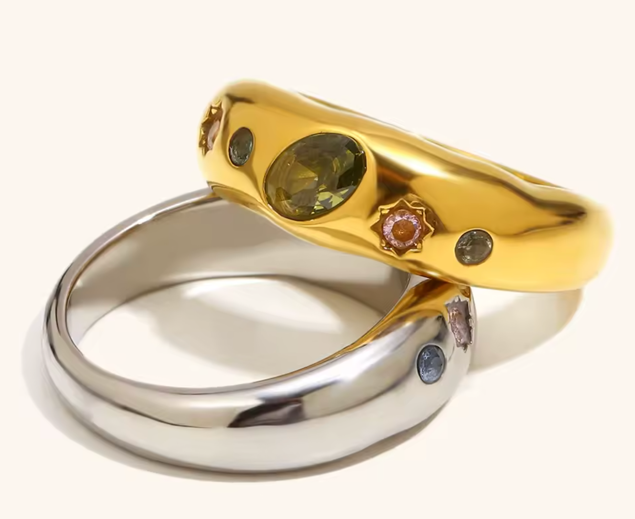 Geometric Color Zircon Stainless Steel Ring for Women