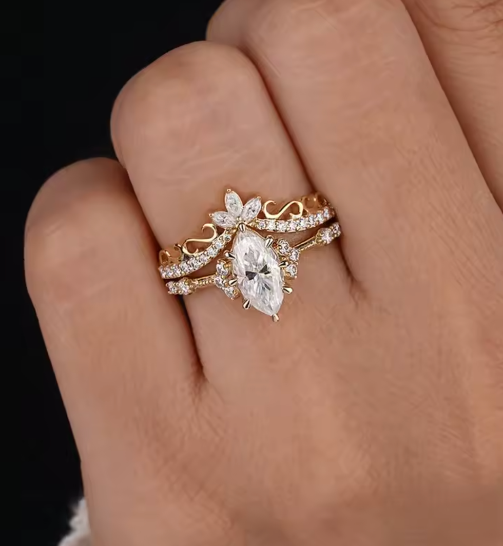 925 Sterling Silver White Marquise Zircon Ring Set for Women