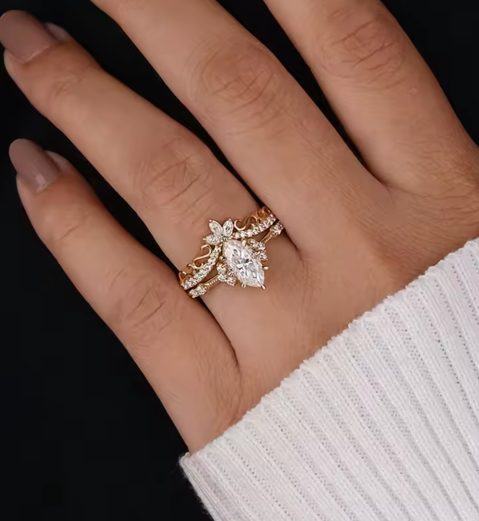 925 Sterling Silver White Marquise Zircon Ring Set for Women