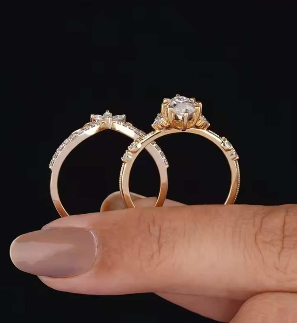 925 Sterling Silver White Marquise Zircon Ring Set for Women