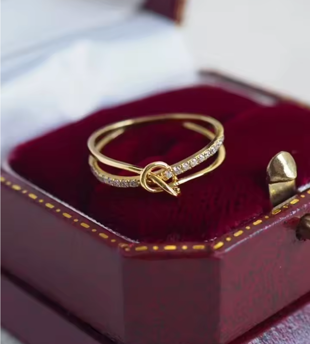 925 Sterling Silver Golden Knot Double Ring for Women