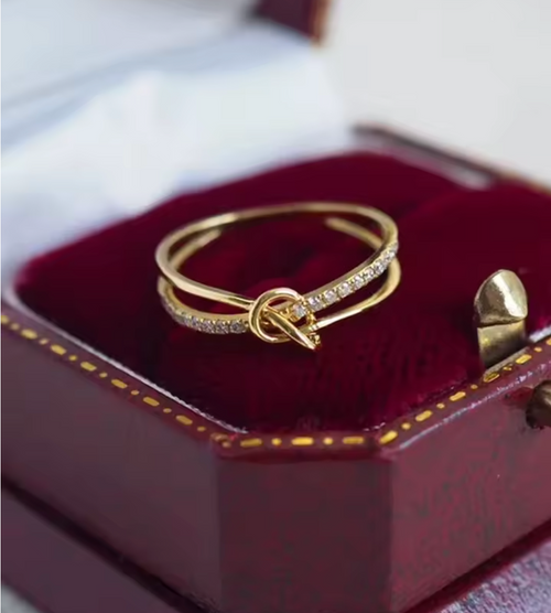 925 Sterling Silver Golden Knot Double Ring for Women