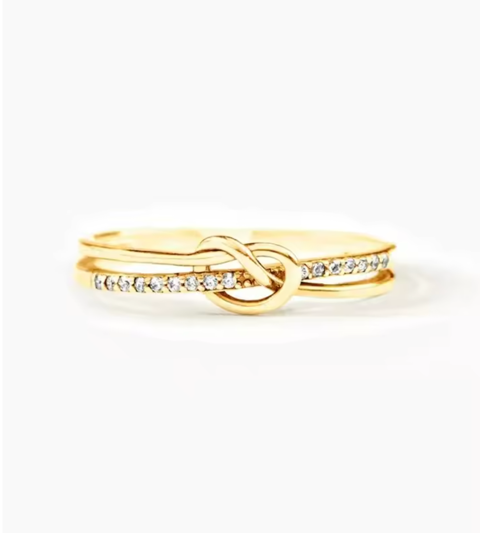 925 Sterling Silver Golden Knot Double Ring for Women