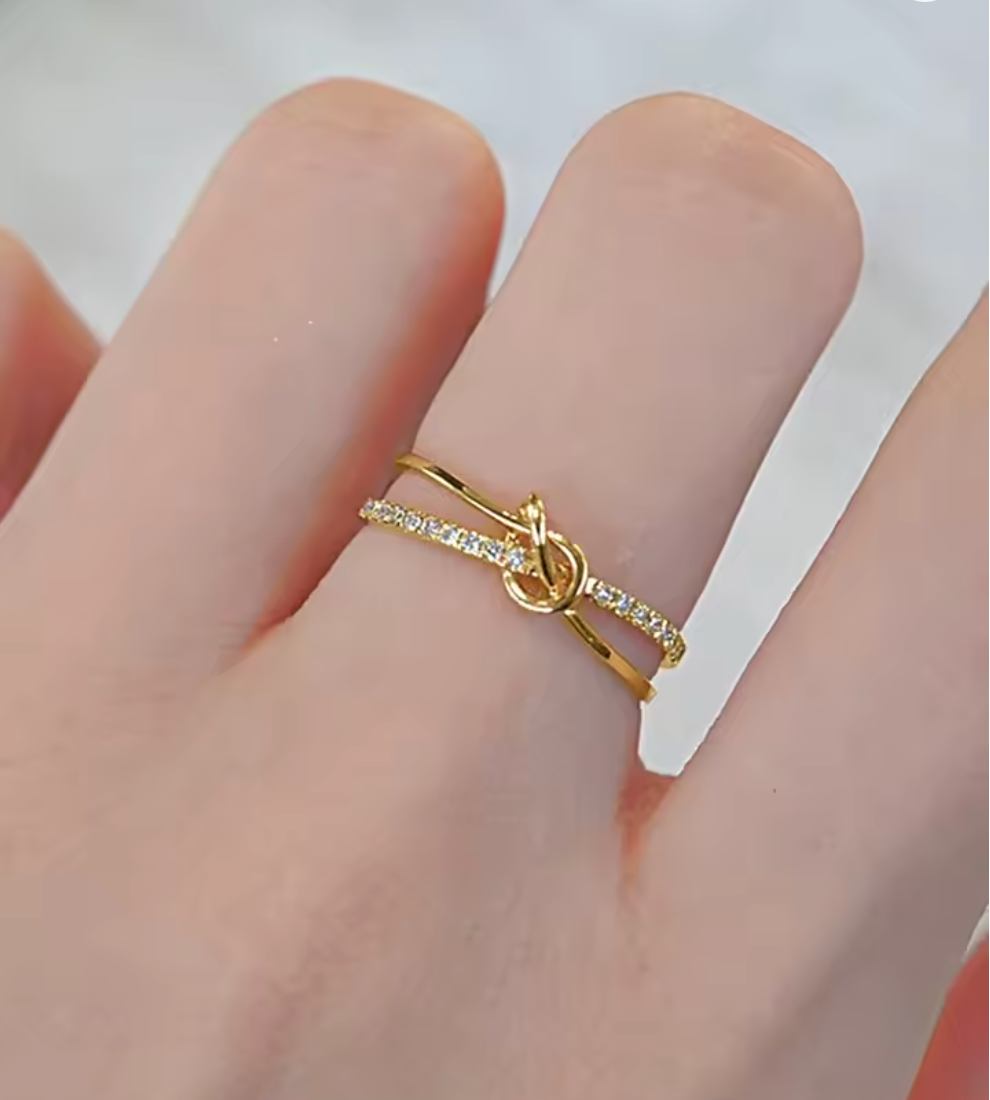 925 Sterling Silver Golden Knot Double Ring for Women