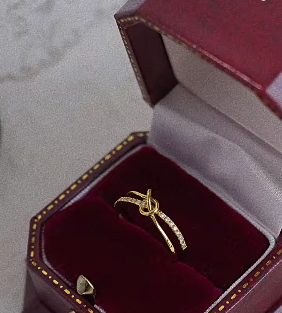 925 Sterling Silver Golden Knot Double Ring for Women