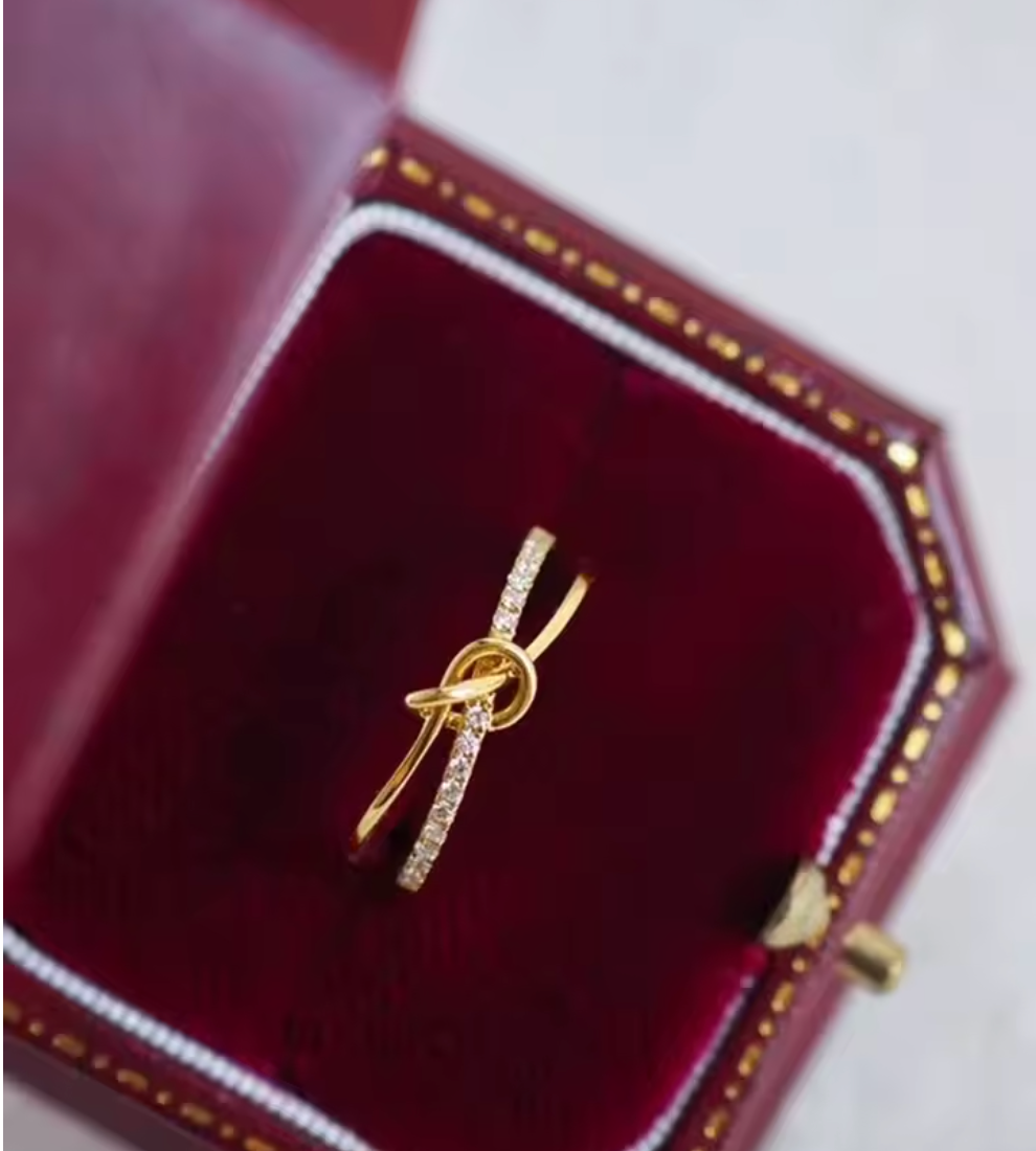 925 Sterling Silver Golden Knot Double Ring for Women