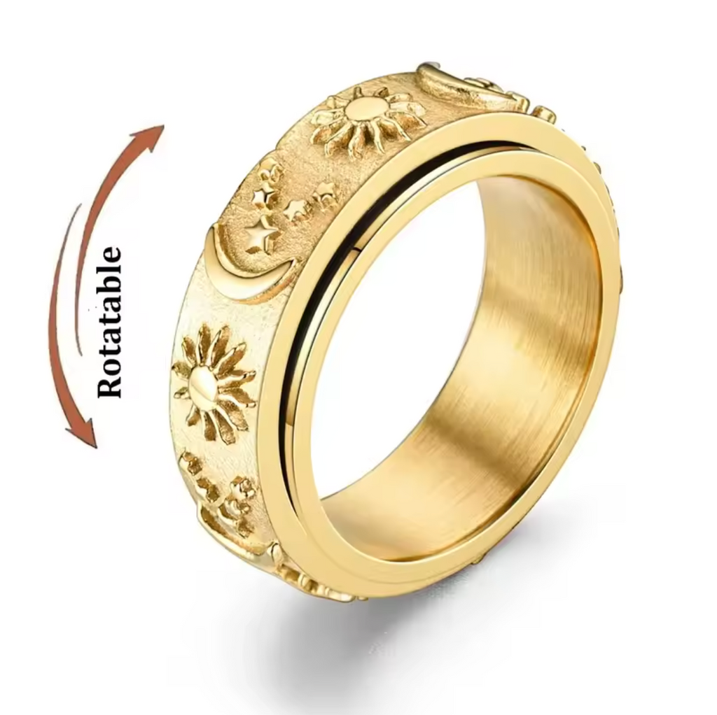 Bohemian Star & Moon Spinning Anxiety Ring for Women