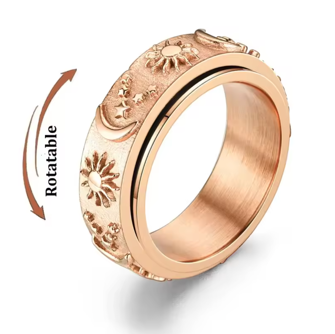 Bohemian Star & Moon Spinning Anxiety Ring for Women