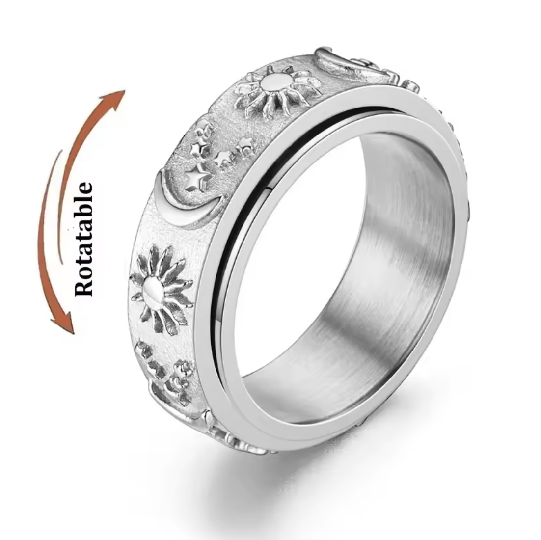 Bohemian Star & Moon Spinning Anxiety Ring for Women
