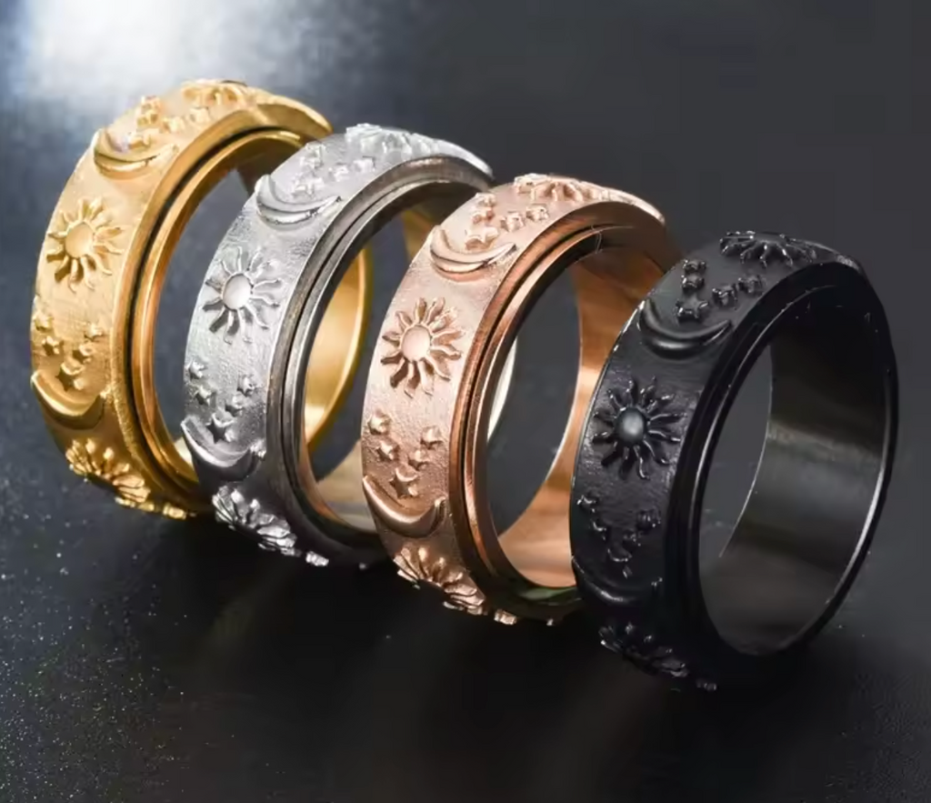 Bohemian Star & Moon Spinning Anxiety Ring for Women