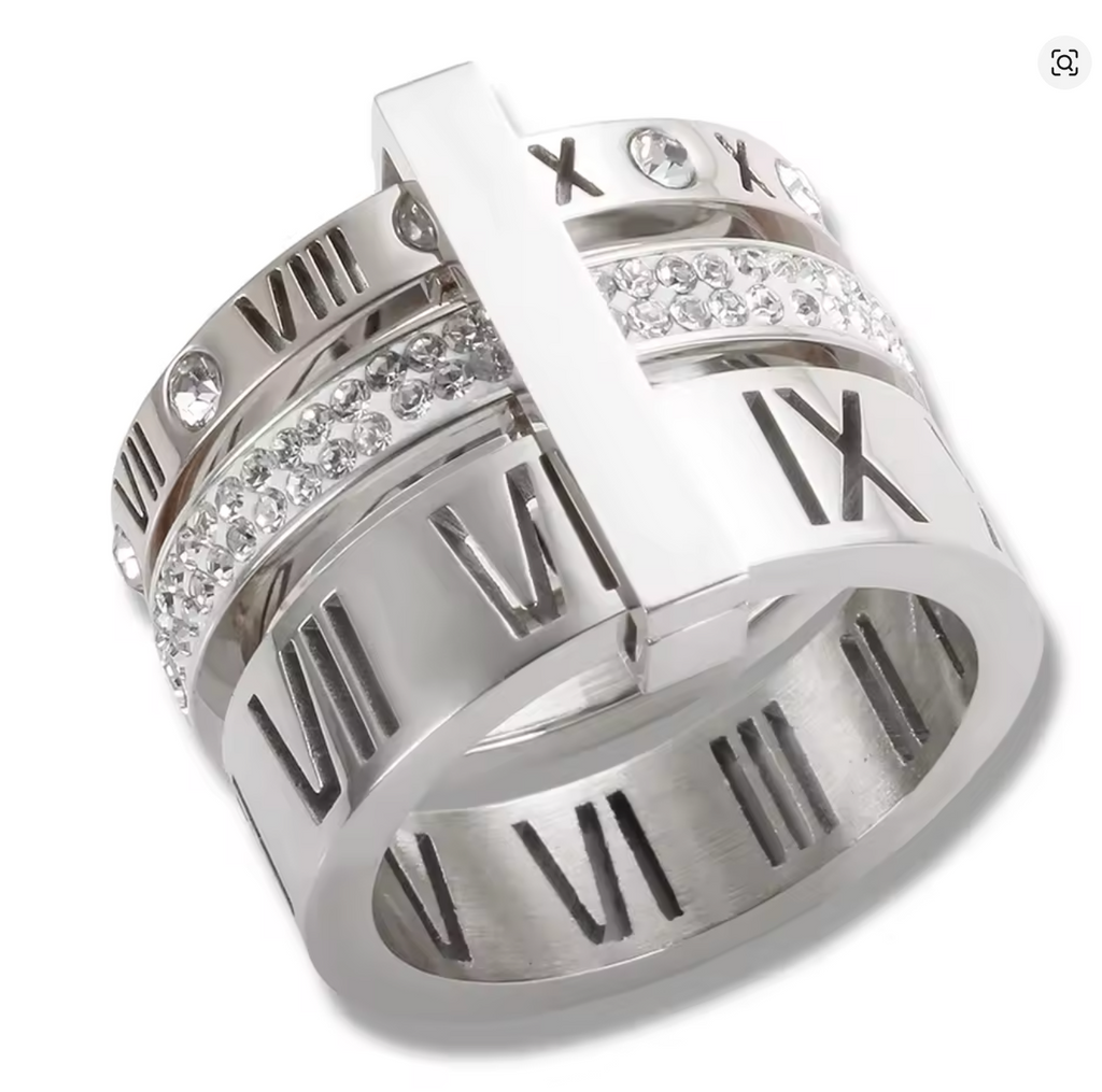 Three-Layer Roman Numeral Rotating Ring for Women