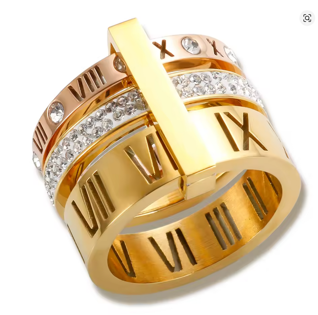Three-Layer Roman Numeral Rotating Ring for Women