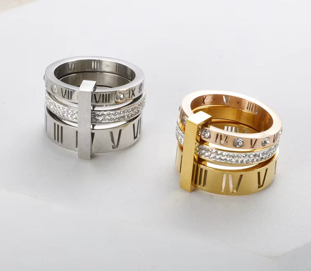 Three-Layer Roman Numeral Rotating Ring for Women